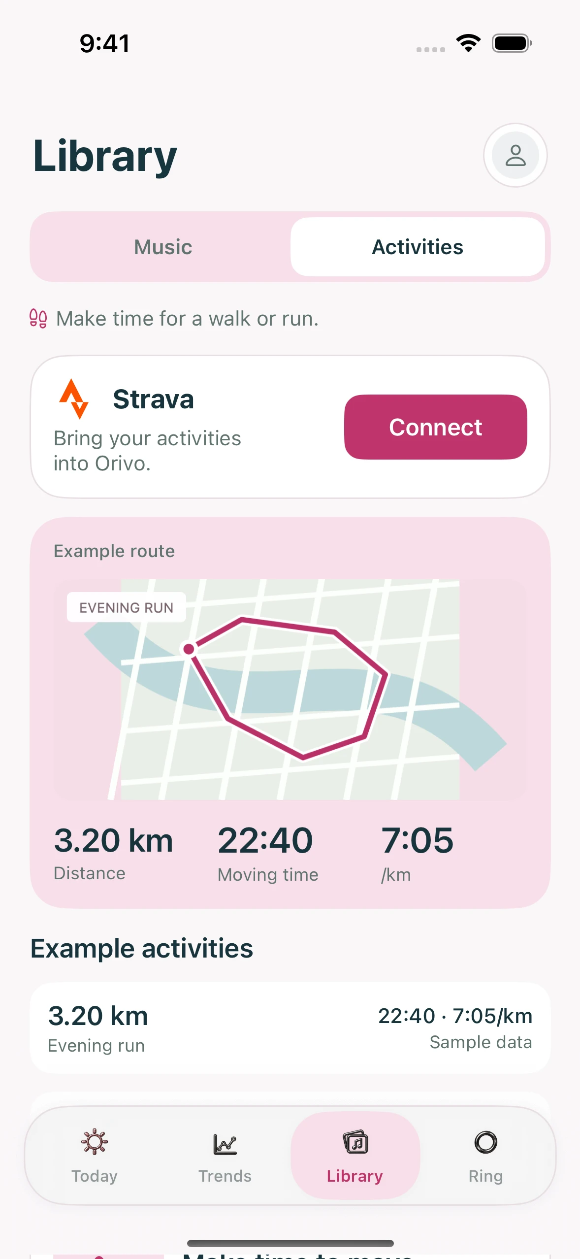 Orivo Strava, BLACKPINK theme, example data